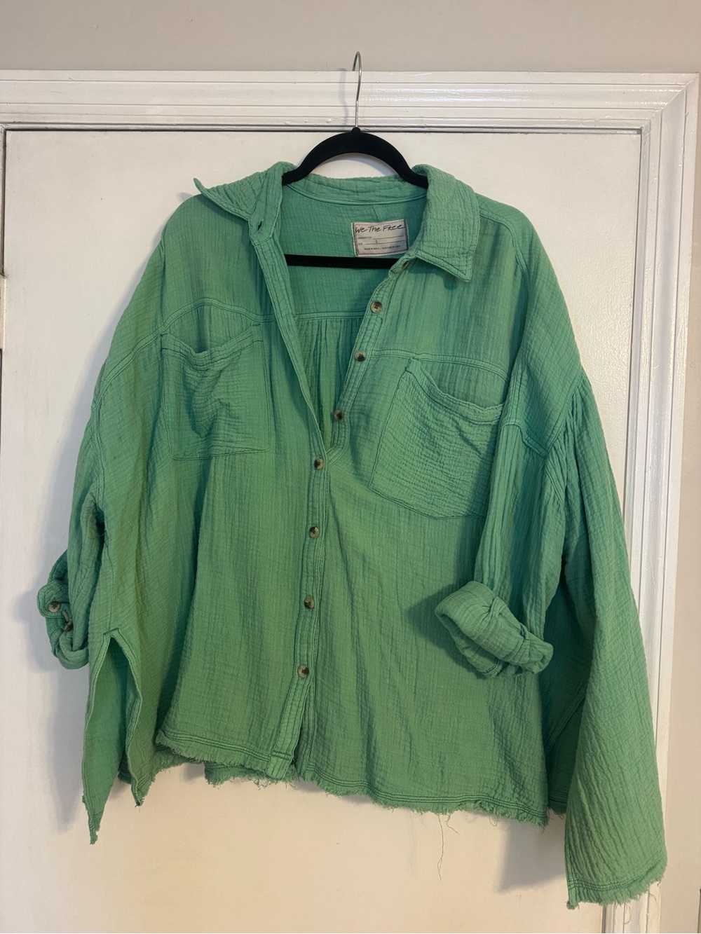 Free People Teal Green Button-Down Gauze Shirt